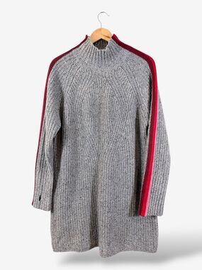 Krimson Klover Groomer Sweater Dress Size L Gray Mock Neck Red Pink Stripe